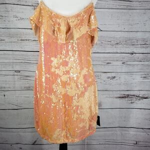Lulus NWT. Women's Orange Peach Sequin Mini Dress Size XL